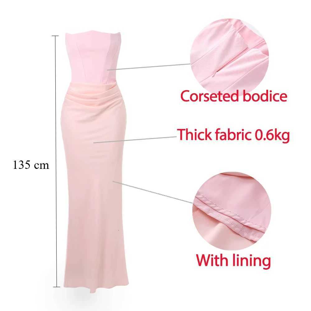2025 Womens Evening Dress Strapless Pink Prom Party Dresses Sexy Satin Long Corset Dress Ele Maxi Gala Dresses XJ250722