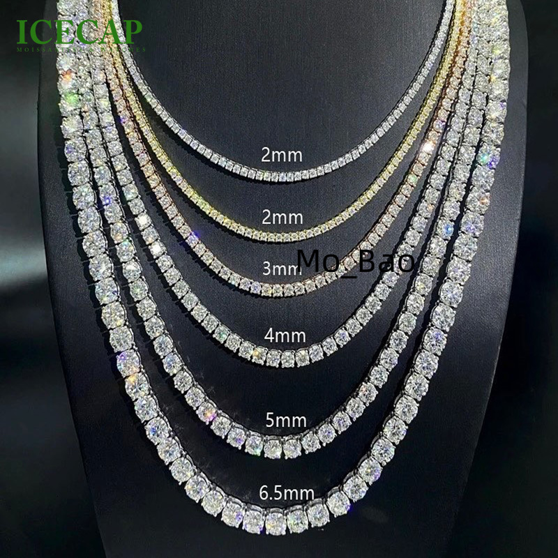 925 Silver VVS Moissanite Diamond Tennis Chain Custom 3mm 4mm 5mm 6mm Hip Hop Iced Fashion Jewelry Customizable Size Necklace
