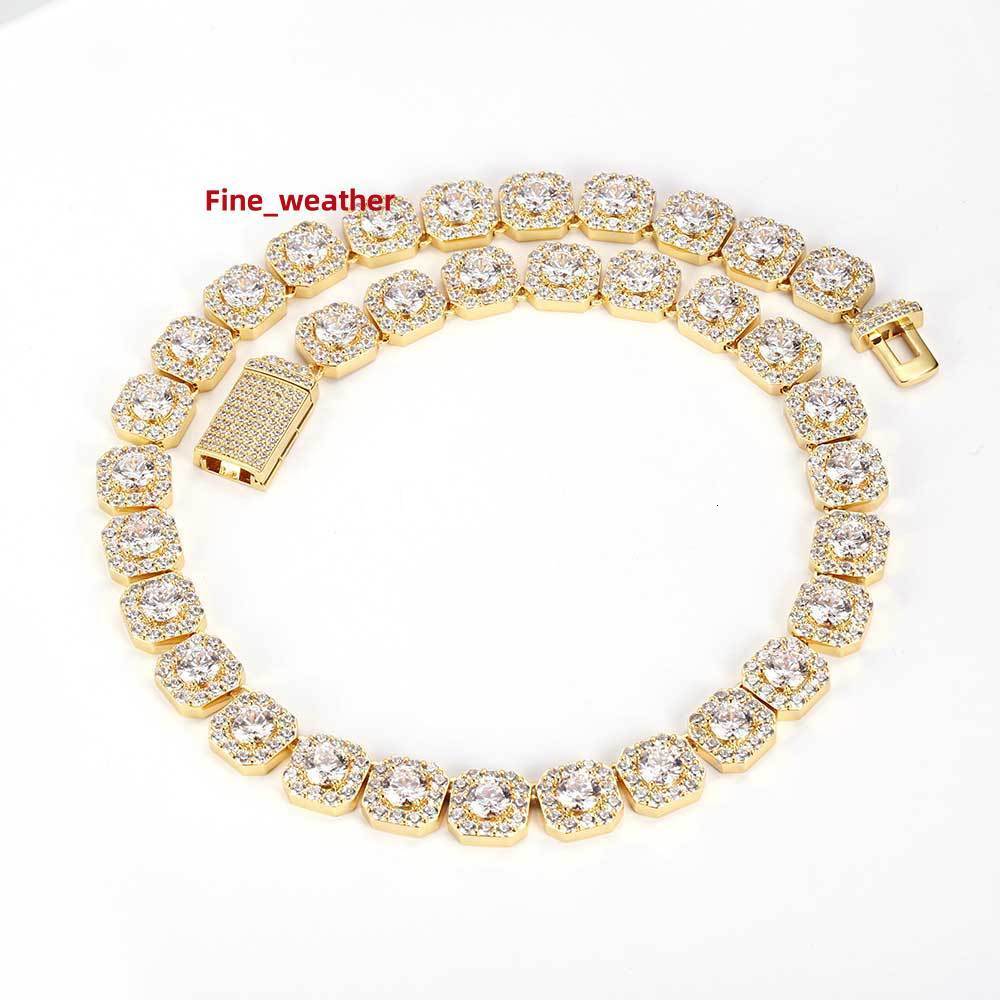 High Quality 10mm 12mm Silver Gold Plated Link Chain Necklace Hip Hop Style Iced Diamond Cluster Tennis Chain Zircon Main Stone