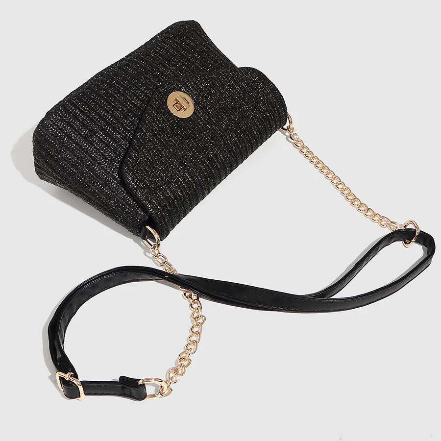 Trend Solid-Color Flip Single-Shoulder Crossbody Woven Women's Black Apricot Small Flap Bags Summer Beach Straw Handbags