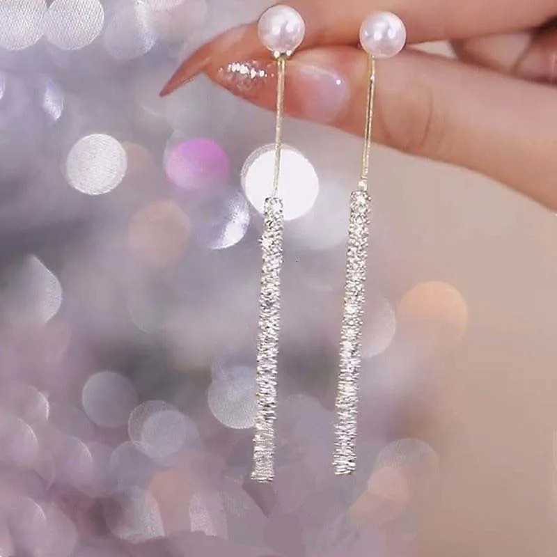 Korean Long Tassel Pearl Dangle Earrings for Women Luxury Full Rhinestone Gold Color Drop Earrings Wedding Party Jewelry Gift XJ250722