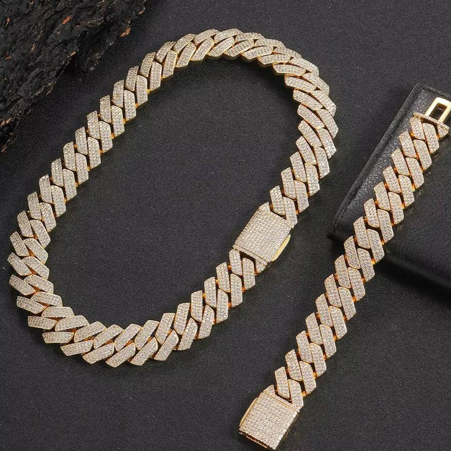Hip Hop Luxury 14k Solid Gold Cuban Chain VVS Moissanite Diamond IGI Certified 925 Sterling Silver Fine Necklaces