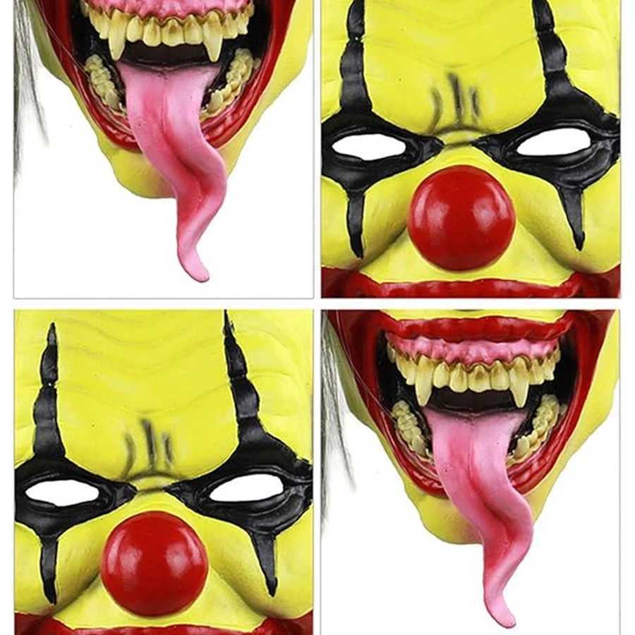 Halloween Mask - Green Horror Clown Mask with Hair Terrifying Halloween Costume Face Mask for Adults Party Disguise Y250722