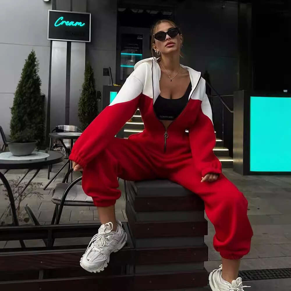 New Women's Fashion Sports Casual Color-Block Long Pants Jumpsuit Set For Women B5