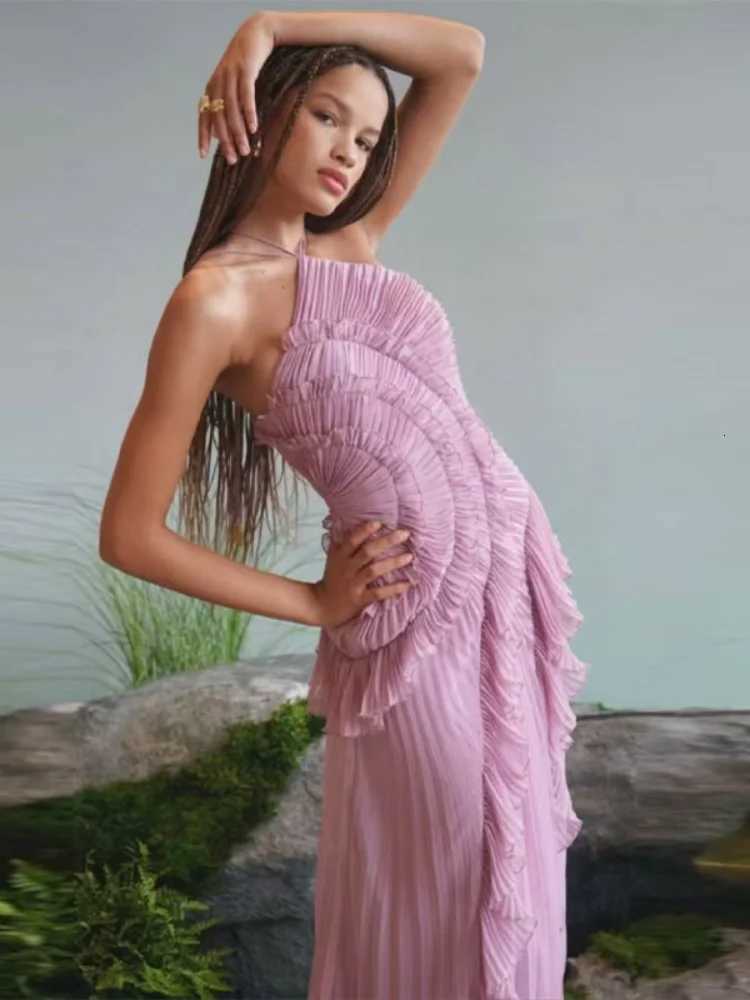 Womens Dress Ele Halter Prom Gowns Ruffles Tiered Backless Party Gown Summer Vacation Chiffon Long Evening Dresses XJ250722