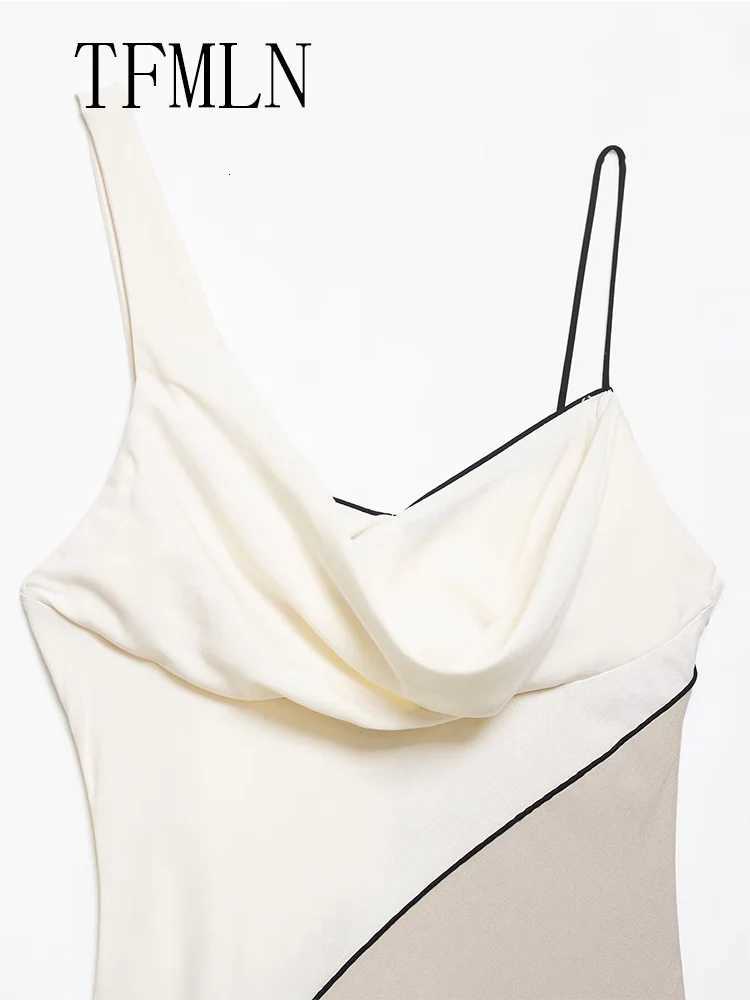 2025 Summer Women Patchwork Slim Strap Dress TFMLN Women Patchwork Slim Strap Dress Pilar Sleeveless Beach Party Sexy Asymmetrical Midi Dress XJ250722
