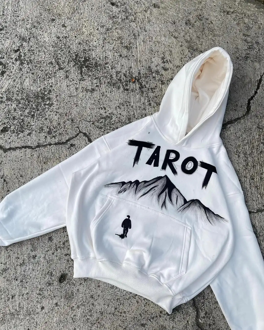 Niche Abstract Performance Art Letters Fashionable Simple Print White Hoodie Mens Loose Daily Casual Sports Top 250714