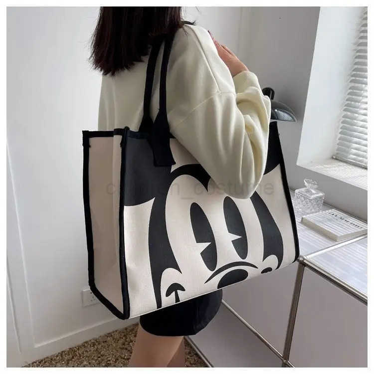 Disney Authorized Mickey Mouse Large Capacity Canvas Tote Bag For Women Elegant Summer Fashion Shoulder Bag Commuter Tote Bag W250722