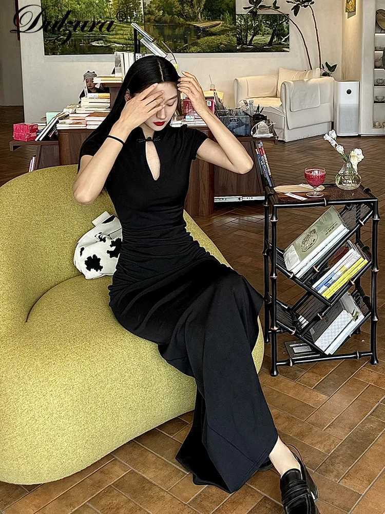 Sweet Ele New Chinese Style Dress Solid Short Sexy Split Midi Dresses Women Clothes Evening Party Cocktail Festival XJ250722