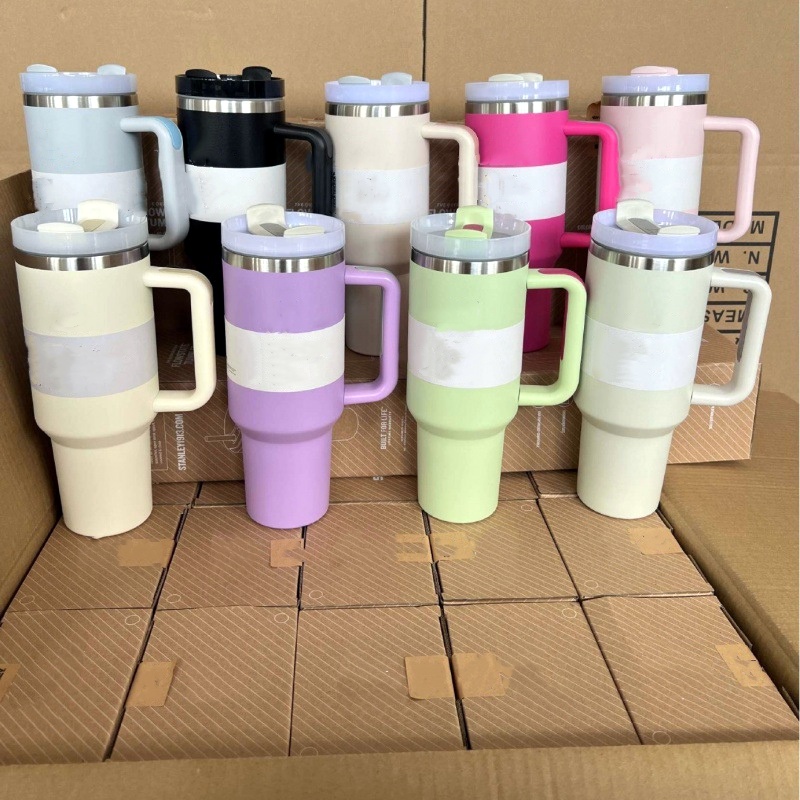 USA Warehouse 40OZ Stainless Steel Tumblers Travel Mugs Reusable Handgrip 40oz Cups With Handle and Lid Wholesale 0722