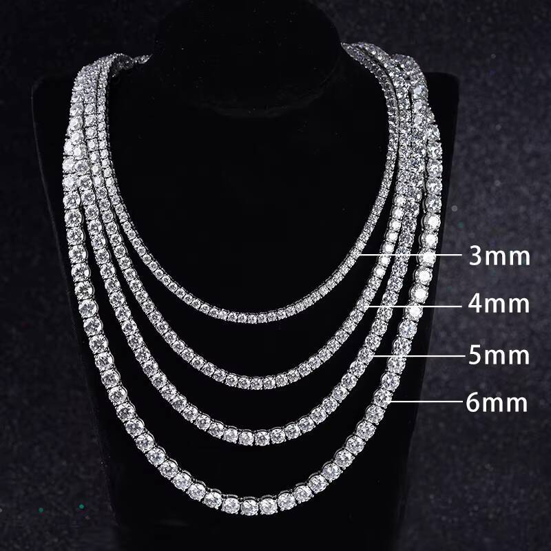 MOISSANITE 4mm Stone Hiphop Women Necklace Silver Tennis Chain Fine Jewelry Necklace