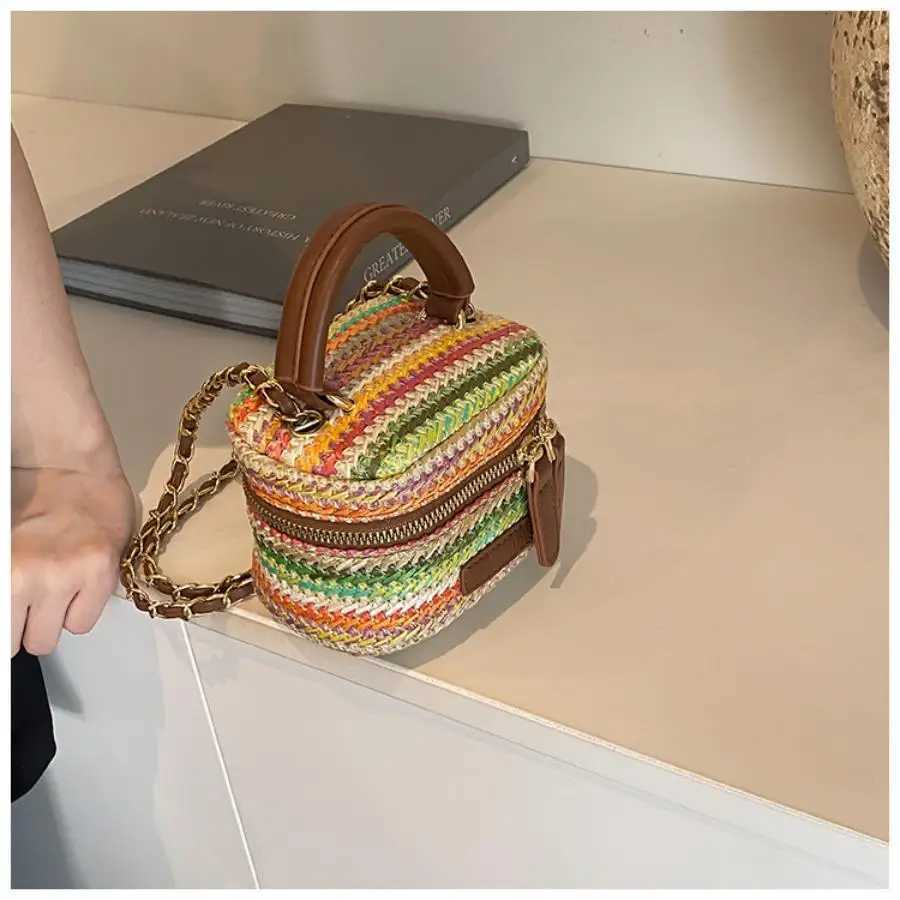 Handheld reliable small square bag simple summer woven shoulder bag trendy and high-end mens bag Y250722