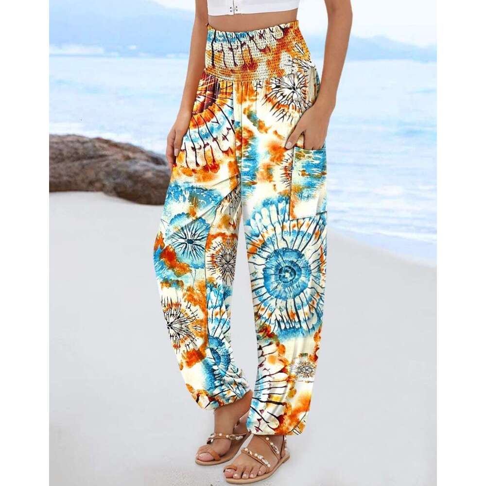 New Spring Summer Women's Loose High Waist Printed Casual Jogger Pants B5