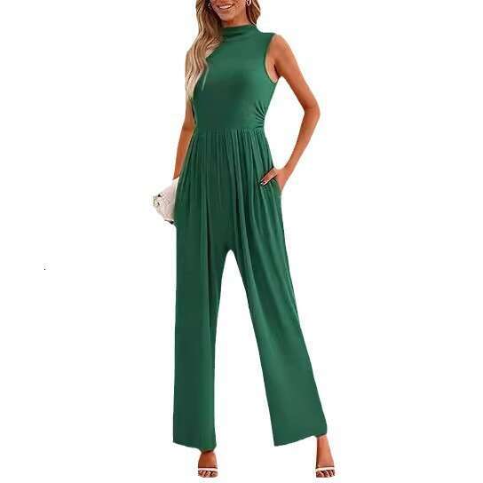 Women Elegant Summer Formal Casual Romper Sleeveless Ladies Wide Leg Jumpsuit With Pockets B5