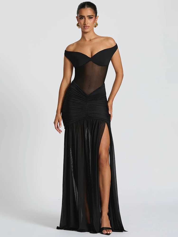 Mozision Off-shoulder Backless Sexy Maxi Dress Women Gown Halter Sleeveless Backless Thigh High Split Club Party Long Dress XJ250722