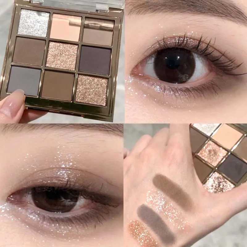 9 Color Eyeshadow Palette Black Gray Oatmeal Smoky Eye Shadow Low Saturation Shimmer Matte Shimmer Eye Shadow Pigment Makeup W250722