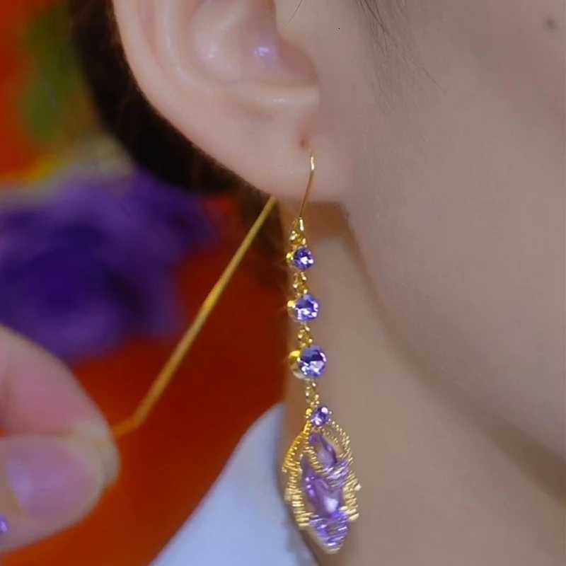 Elegant Purple Crystal Mle Long Tassel Ear Wire for Women New Fashion Exquisite Temperament Ladies Wedding Party Jewelry XJ250722