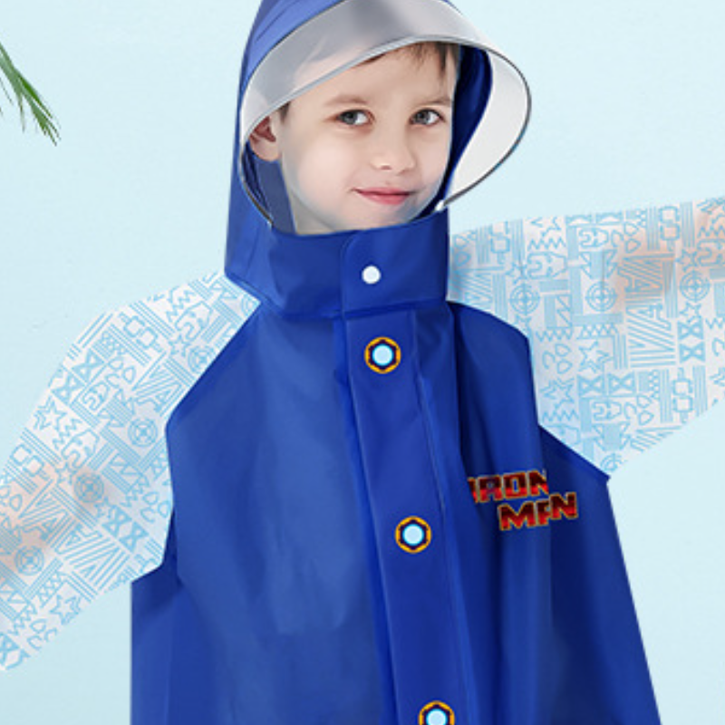 Disney Children's Raincoat Unisex Full Body Waterproof Raincoat for Kids Student with Hidden Buttons and Large Brim Rain with Extra Backpack Laye