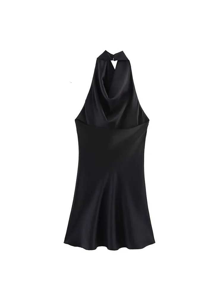 2025 Women Summer Halter Mini Dress Fashion Sexy Satin Backless Solid Fe Ele Street Party Dresses Clothing XJ250722