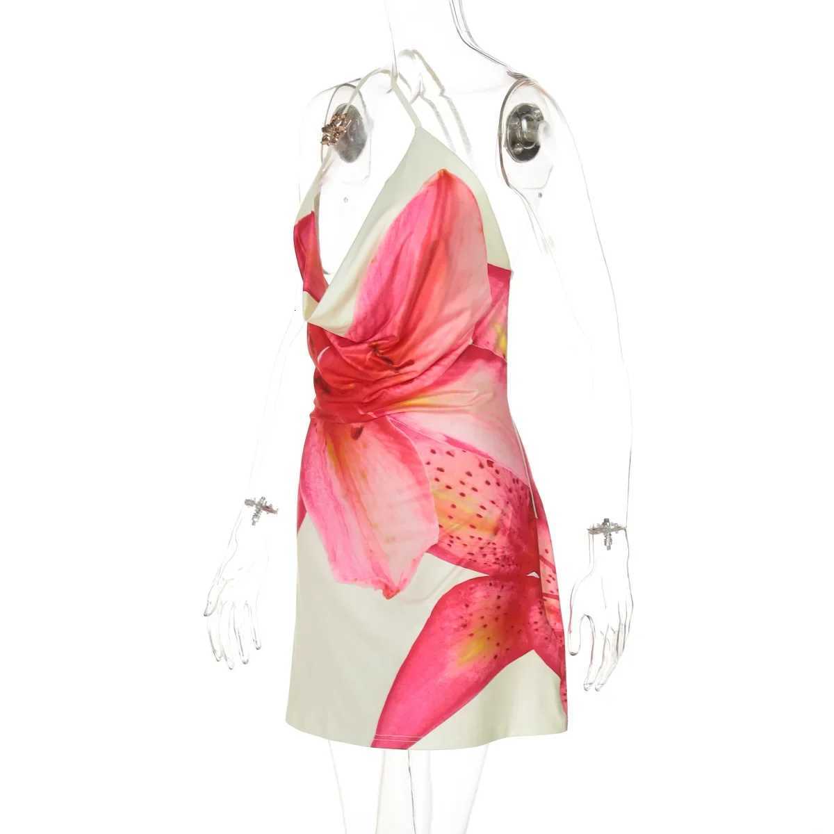 One Shoulder Floral Print Beach Vacation Y2K Mini Dress Outfits Women Summer Backless Sleeveless Bodycon Short Dresses Vestido XJ250722