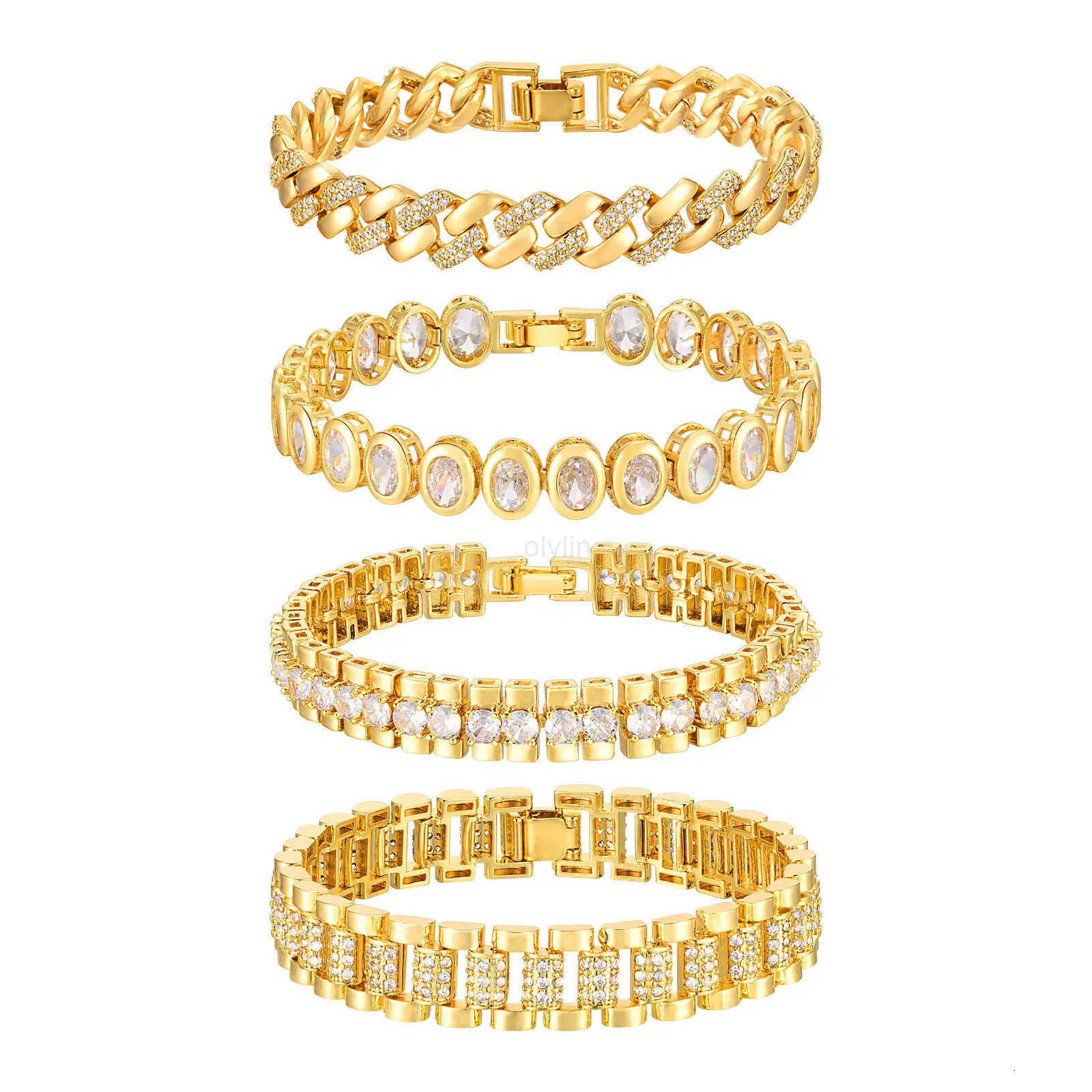 14K Gold Plated Paperclip Chain Bracelet Cubic Zirconia Watch Strap Chunky Link Adjustable Stackable Jewelry For Women Girl Gift M250722
