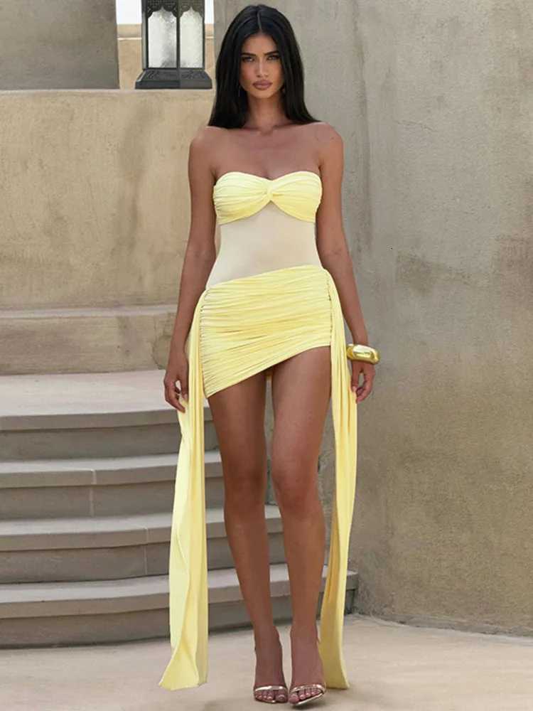 Mozision Off-shoulder Strapless Sexy Mini Dress For Women Fashion Sleeveless Backless Ruched Draped Club Party Dresses XJ250722