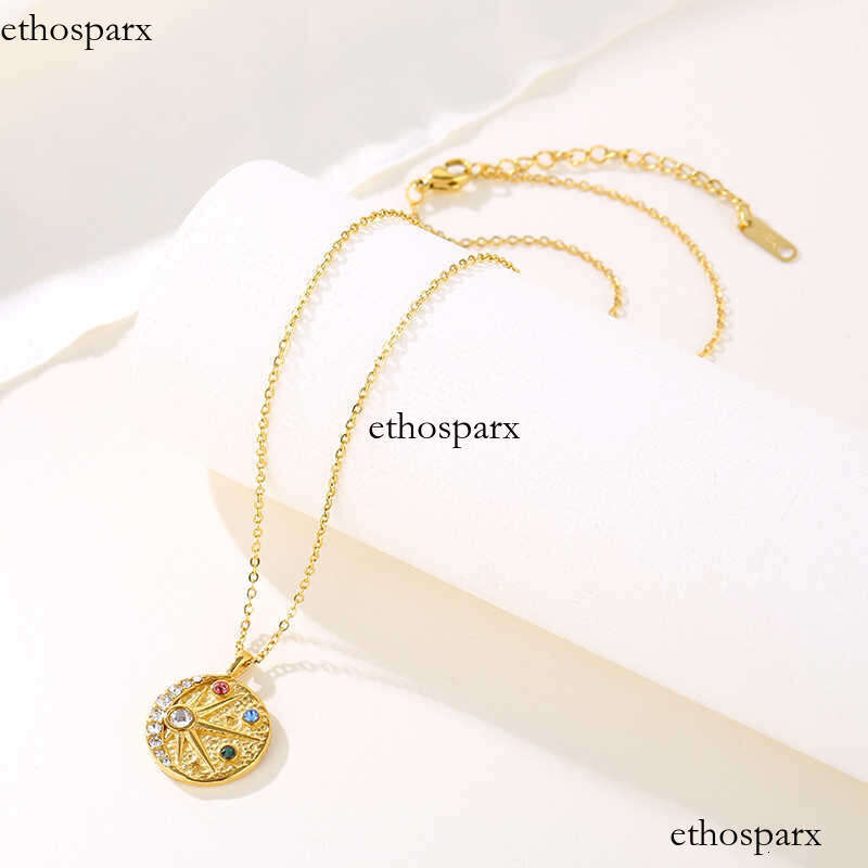18K Gold Plated Stainless Steel Colorful VVS Moissanite Pendant North Star Sun moon relief hammer inlaid color VVS Moissanite round Necklace