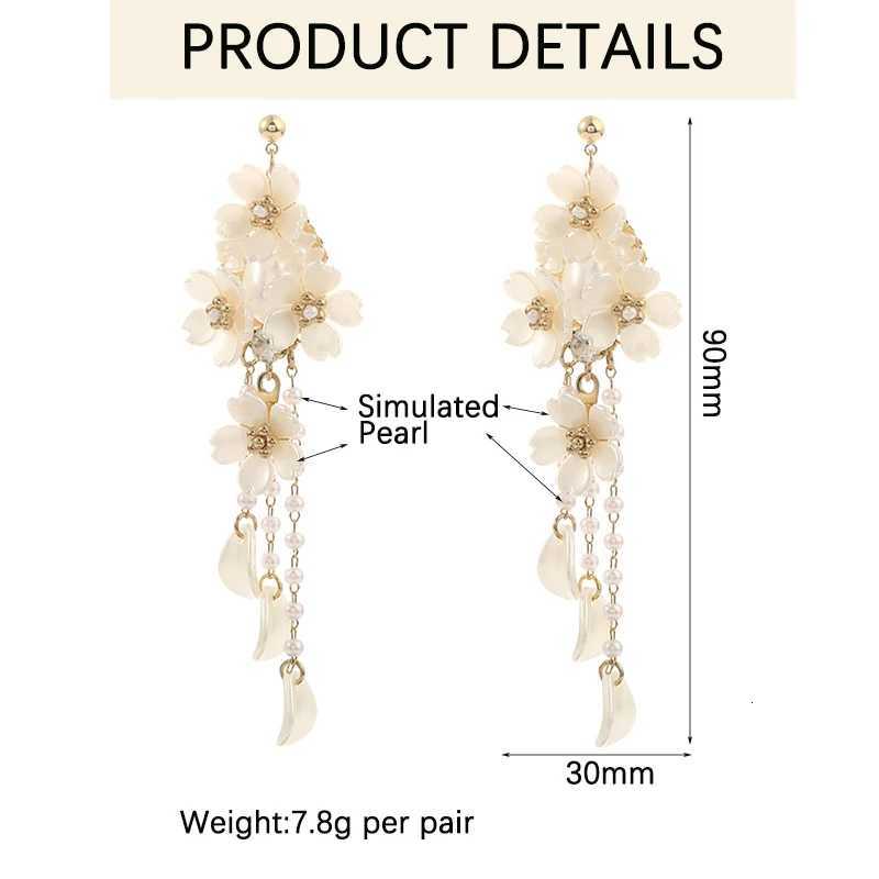 Korean Elegant Pearl Flower Ear Clips Non Pierced for Women Fashion Long Tassel Shell Petal Stud Earrings Banquet Jewelry GiftXJ250722