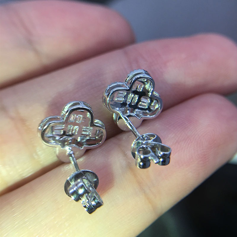 Silver - Tone Clover - Shaped Stud Earrings With Baguette Rhinestone Accents Elegant Party Jewelry And Gift For Her High Quality And Sparkling Jewelry
