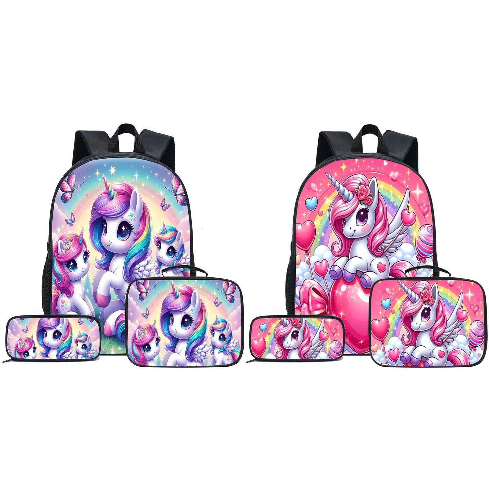 unicorn print pattern backpack exquisite and persali three-piece school bag for girls Y250722