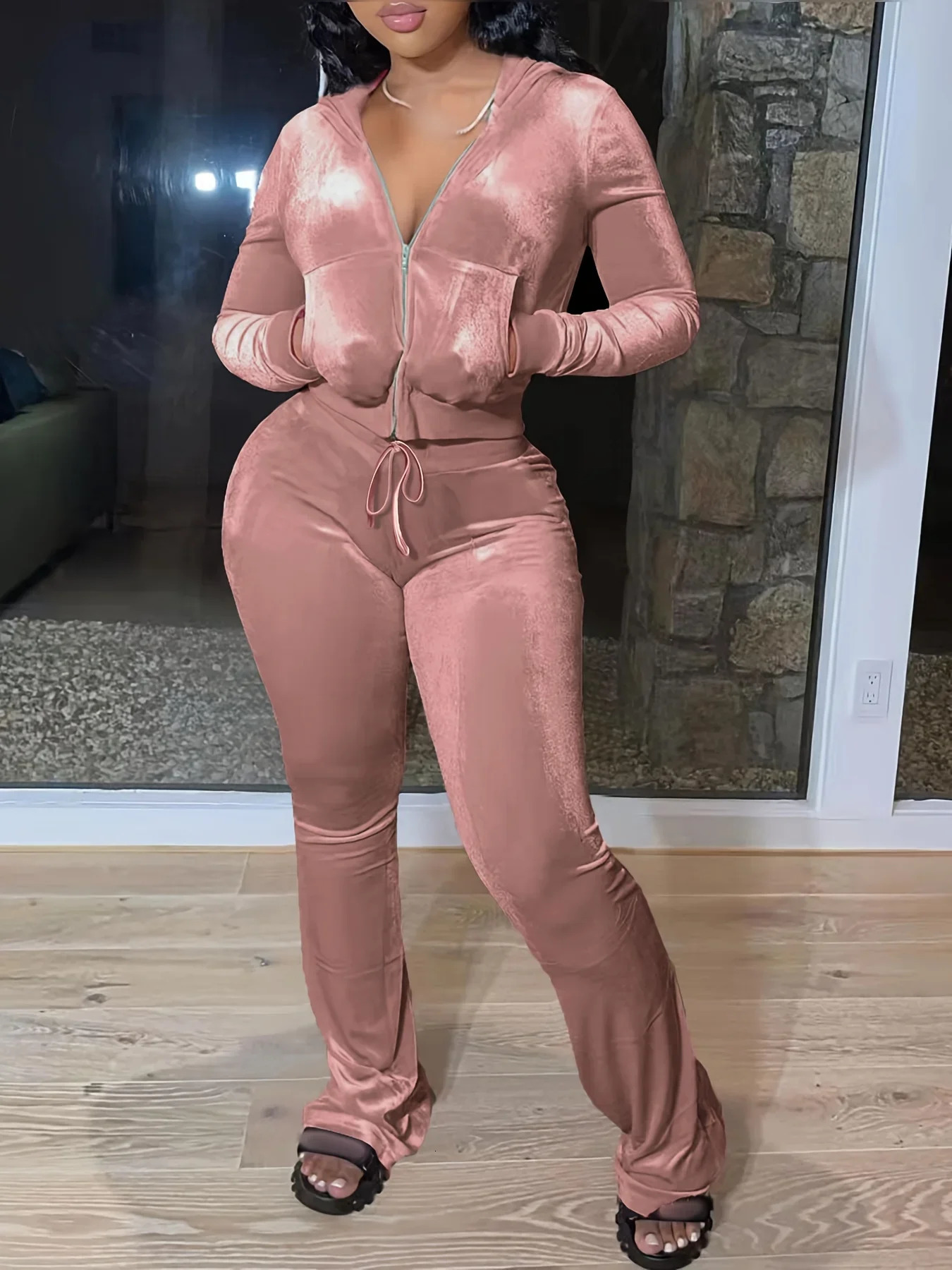 Plus Size 1XL-5XL Women Fashion Round Neck Solid Color Two Piece Set Ladies Casual Long Sleeve T-Shirt Pants Outfit 250714