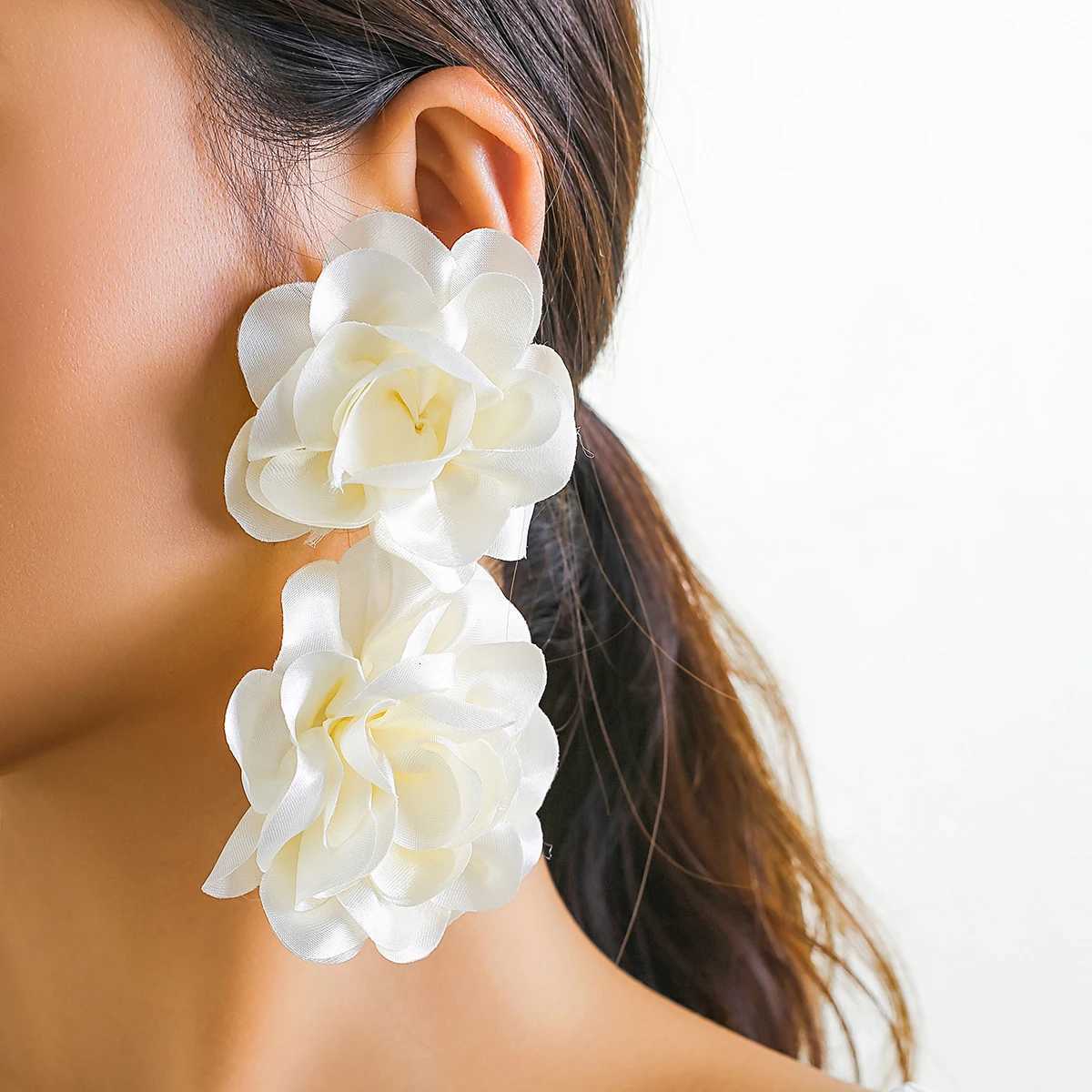 IngeSight.Z Exaggerated Satin Large Flower Long Tassel Drop Earrings for Women Romantic Party Wedding Earrings Jewelry XJ250722