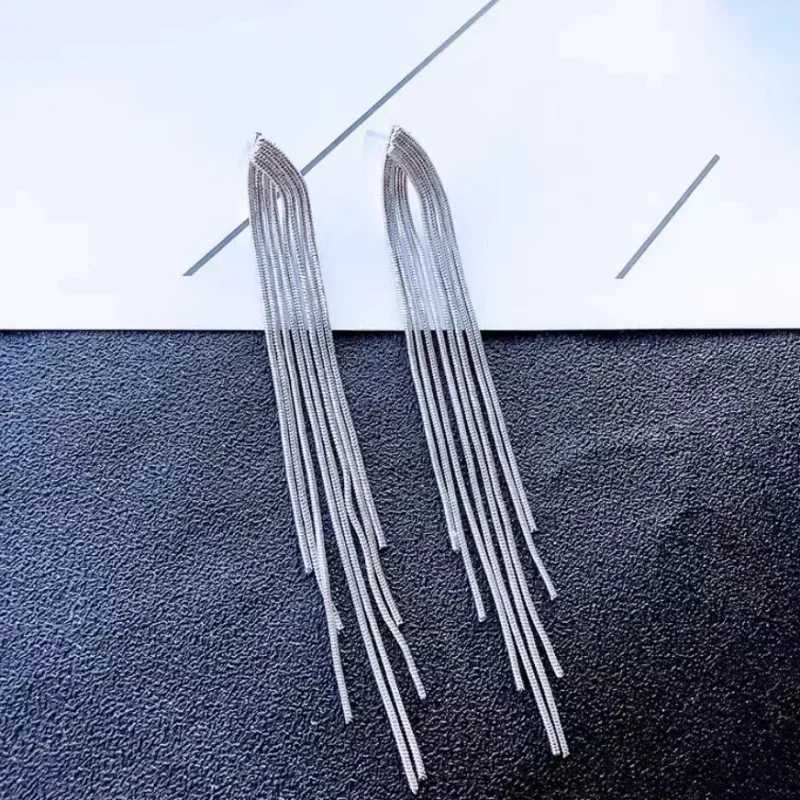 Vintage Long Gold Color Earrings Shiny Thread Tassel Drop Earrings For Women Luxury Hanging Korean Elegant Wedding Party Jewelry XJ250722