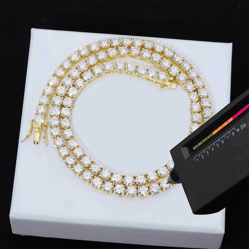 Hip Hop Personalized Moissan Diamond Tennis Chain Mens Moissanite Chain Silver Necklace 925 Sterling