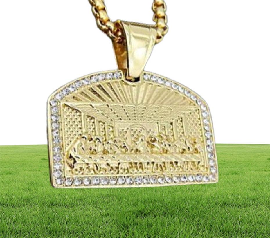 Pendant Necklaces quotThe Last Supperquot CZ Stone Pave Bling Gold Stainless Steel Gemetric Square Necklace For Men Hip Hop Ra5572748