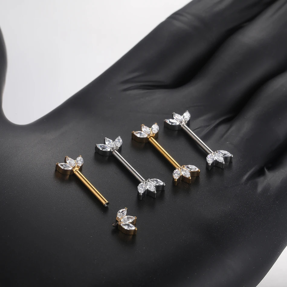 1Pc Nipple Barbell Ring CZ Crystal Gold Plated Dangled Shield Barbell for Women Internally Thrteaed Nipple Piercing 250722