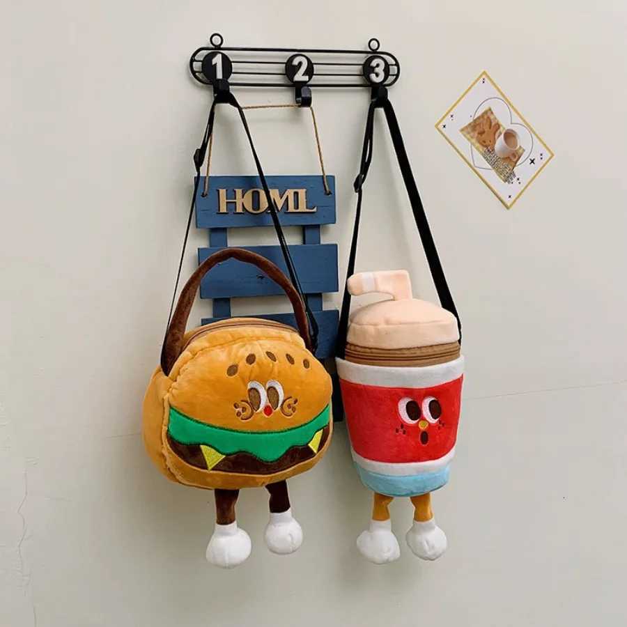 Kaii French Fries Hamburger Plush Backpack Milk Tea Messenger Bag Creative Crossbody Coin Purse Birthday Christmas Gifts Y250722