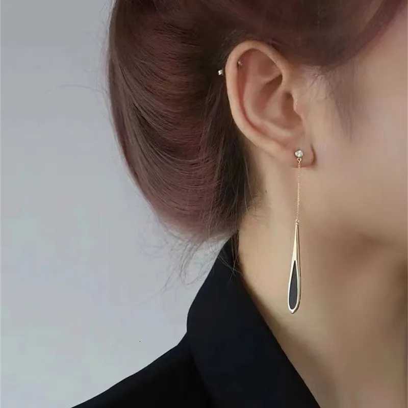 Black Enamel Water Drop Earrings Womens Temperament Chain Tassel Pendant Earrings Ins Wind New Trend Ear Jewelry Summer XJ250722
