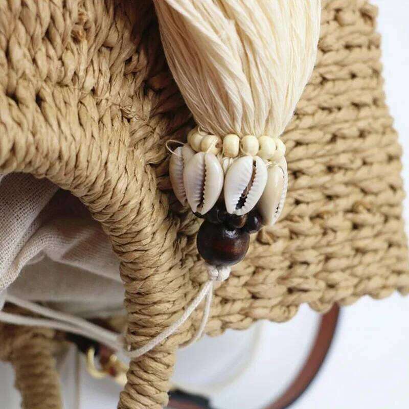 Women's Accessories Bags Spring / Summer 2020 New Fashion Casual Round Handle Thick Papyrus Woven Shopping Bag