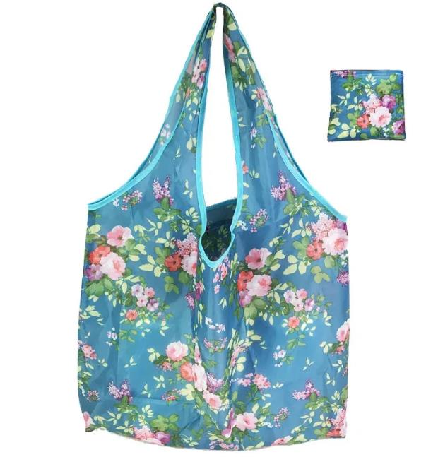 large shopping bag nylon pocket lightweight folding portable shopping bag shoulder bags handbag big totes cartoon print fabric food basket 50cm maxi h