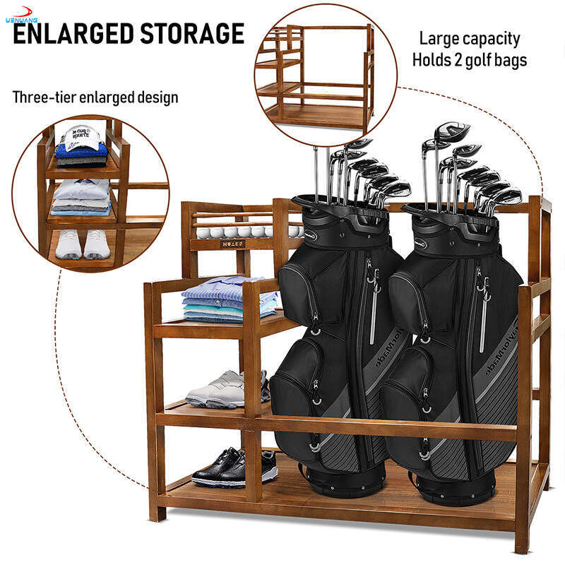 Club Travel Golf Bag Basement Garage Storage Wooden Home Studio Display Rack