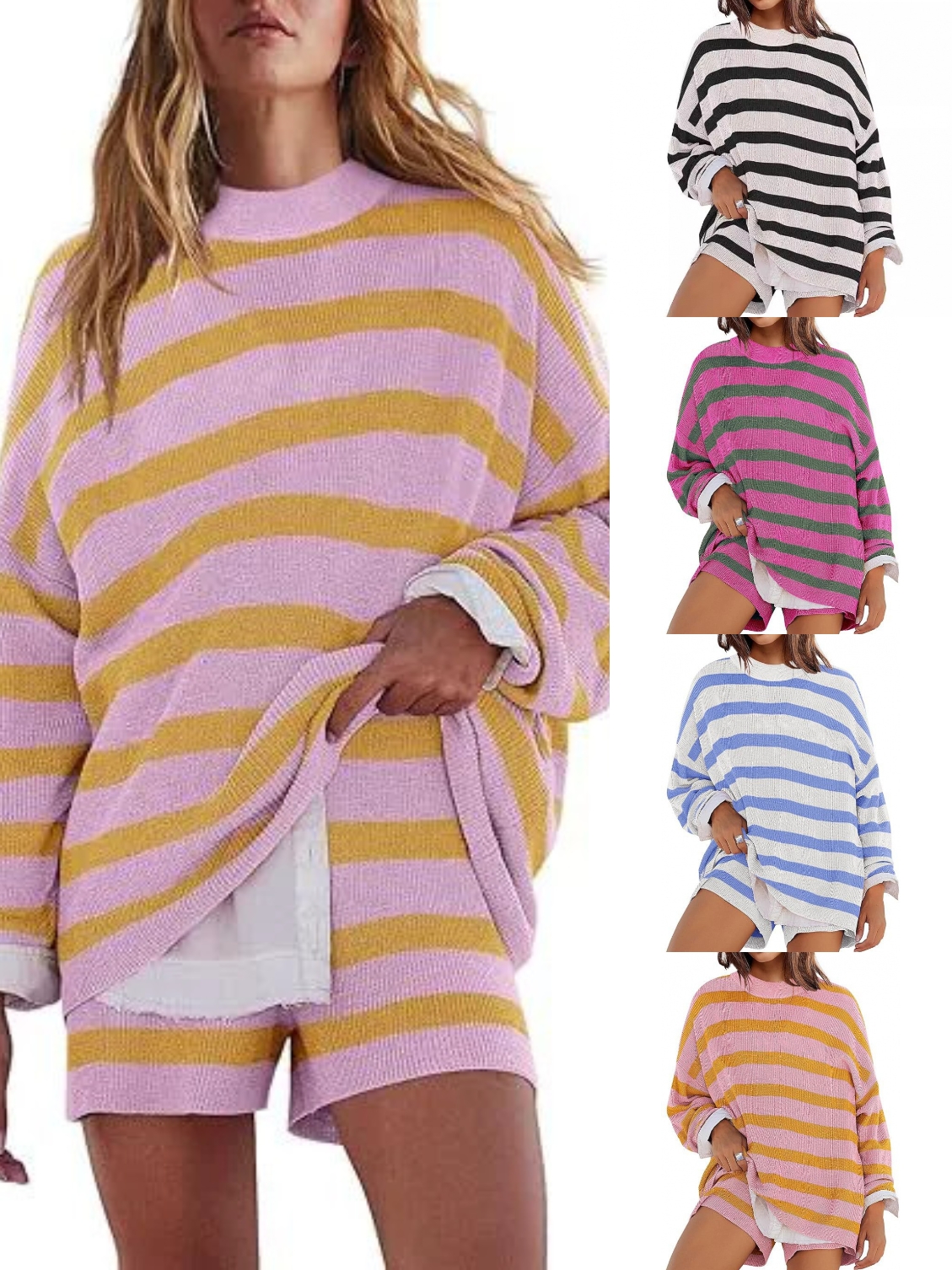 Women's Tracksuits Striped Shorts Set Women Two Piece Sets Matching Summer Knitted Tops Pants High Waist Slim Fit Y2k Streetwear 2025