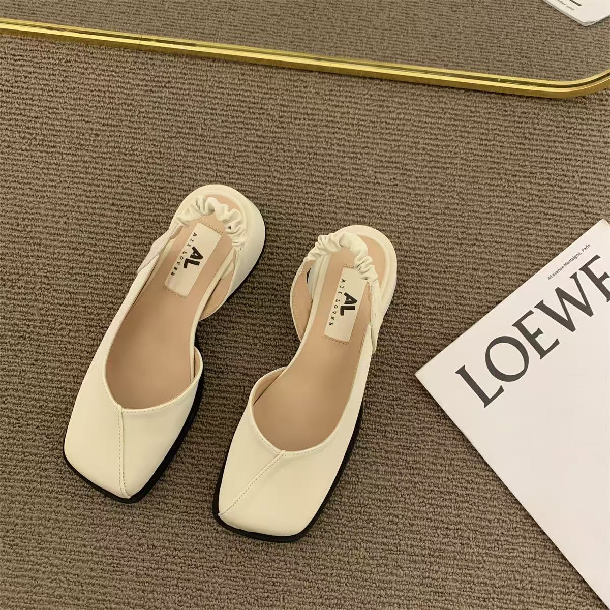 High Heels Women's French Square Thick Feet Spring and Automatic Single Mary Slim Shoes Sandals Treasure Head Half Trailer 230506