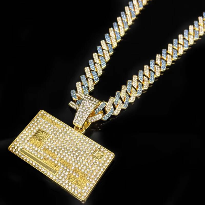 Custom Two-Tone Hip Hop Bling Rhinestone Heavy Moissanite Chain Pendant Necklace Gold Ice Plating with Cuban Link Letter Shape
