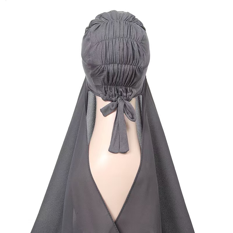 T1278 new style elastic cap chiffon lazy headscarf fashion women's solid color sunshade ethnic headscarf