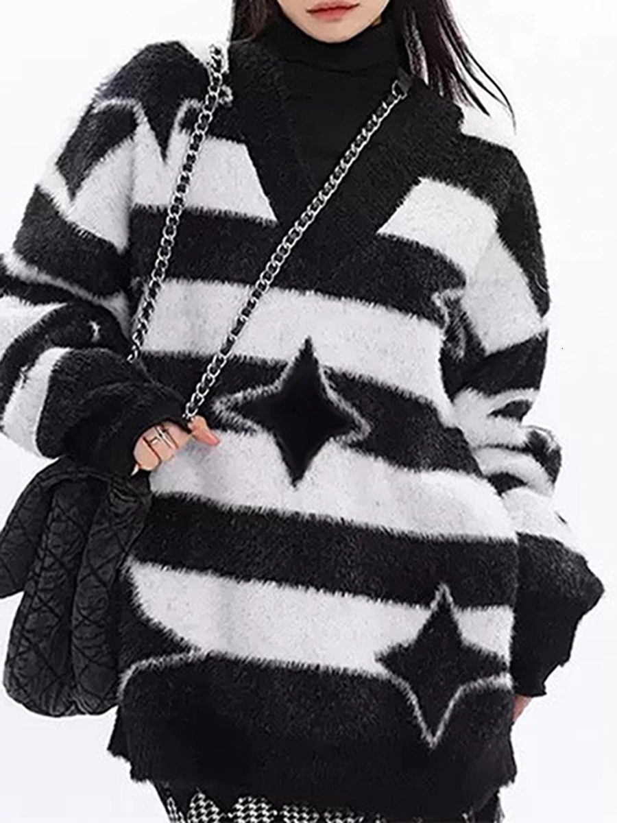Men Warm Sweater Lightweight Striped Print V Neck Knitted Jumper Fall Casual Pullovers Tops for Streetwear 250717