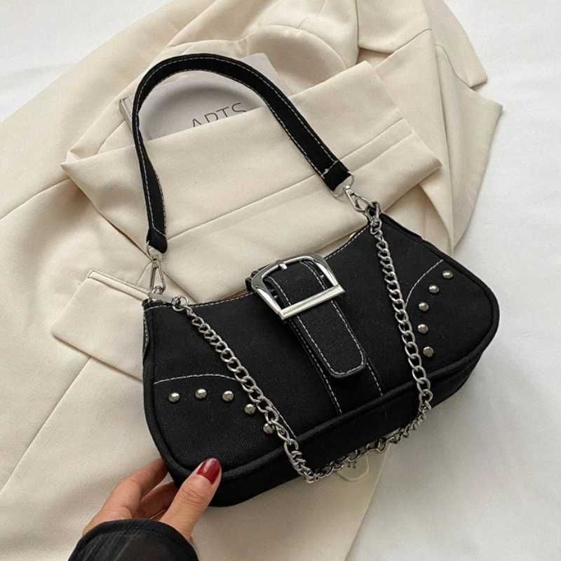 Retro Cool Girls Underarm Bag Y2K Fashion Trend Womens Handbags Canvas Chain Shoulder Bag Casual Texture Ladies Crossbody Bag XJ250704
