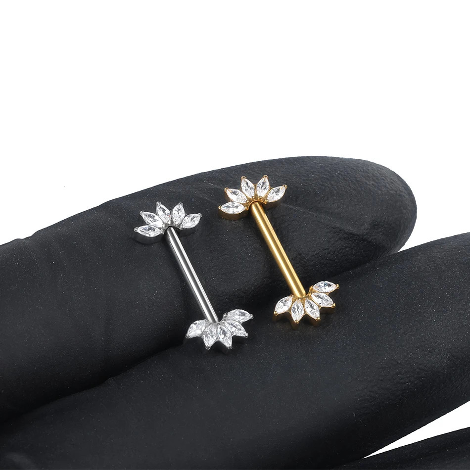 1Pc G23 Nipple Piercing Bar for Women 14G Internal Thread Crystal Flower Nipple Shield Ring Barbell Sexy Jewelry 250722