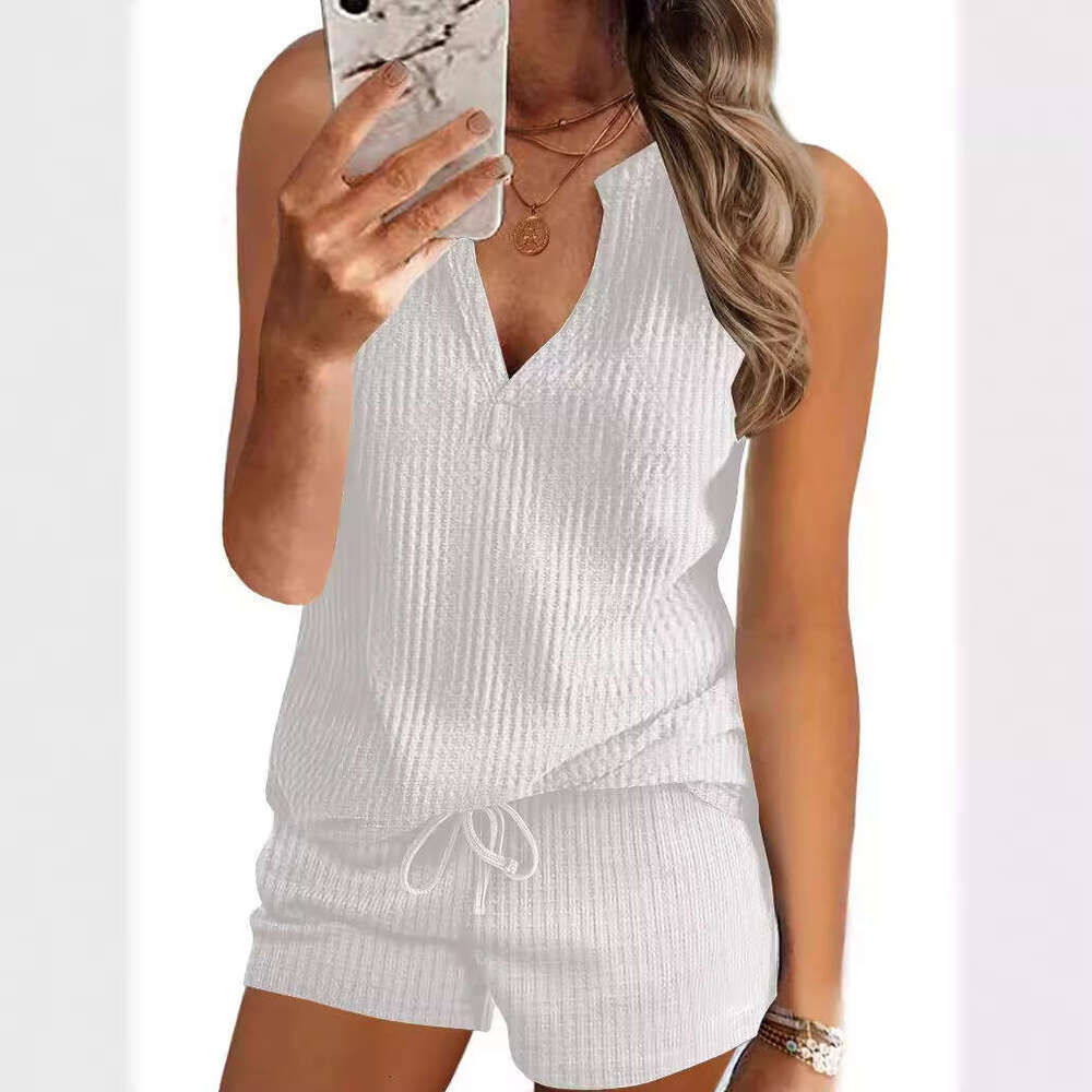 New Loose Home Vest Casual Sports V-Neck Summer T-Shirt Women's Set Trendy B5