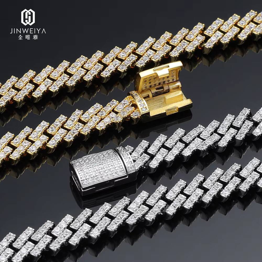 Wholesale Custom Design S925 Silver Moissanite Necklace Trendy Hiphop Cuban Chain in Gold/Silver Plating for Bulk Orders